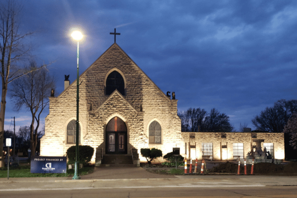 Outdoor Lighting at the Great Revivalist, a project completed by Point Electric.