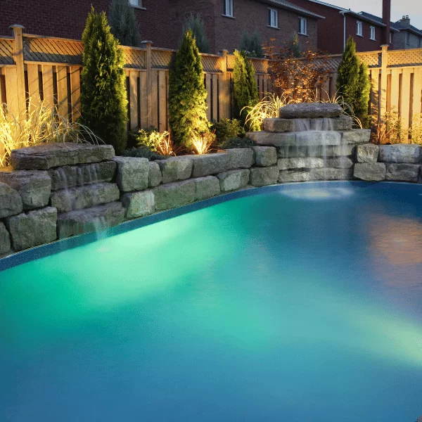 An example of how LED pool lighting provides enhanced aesthetics to the pool and surrounding area.